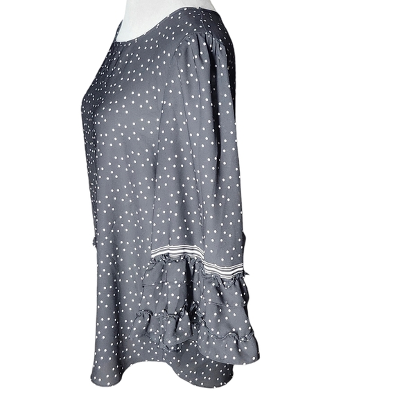 Karl Lagerfeld Polka Dot Three Quarter Sleeve Blouse Black and White size M - Picture 2 of 6